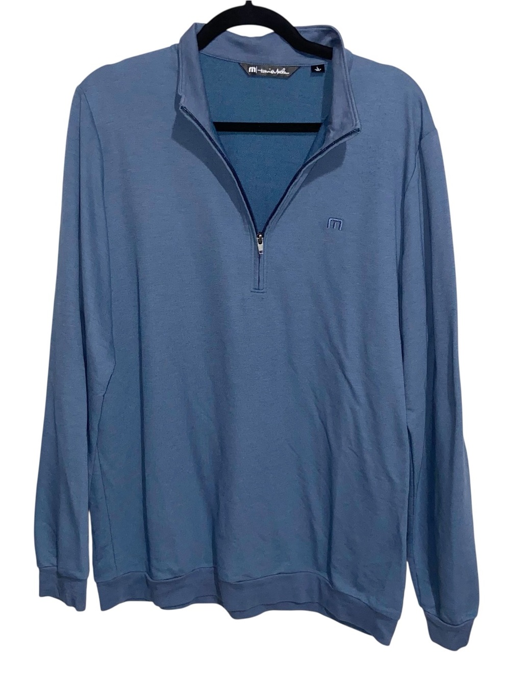 Travis Mathew Shirt Large Pullover Blue 1/4 Zip Long Sleeve Pima Cotton Golf
